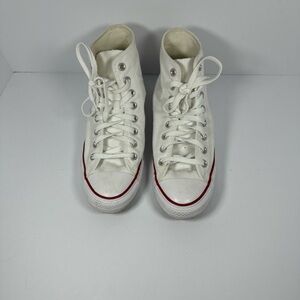 White High-Top Canvas Sneakers with Red Trim - Women